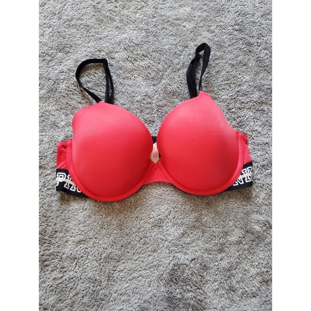 Victoria's Secret Pink Wear Everywhere Underwire Padded Red Black Bra 34D